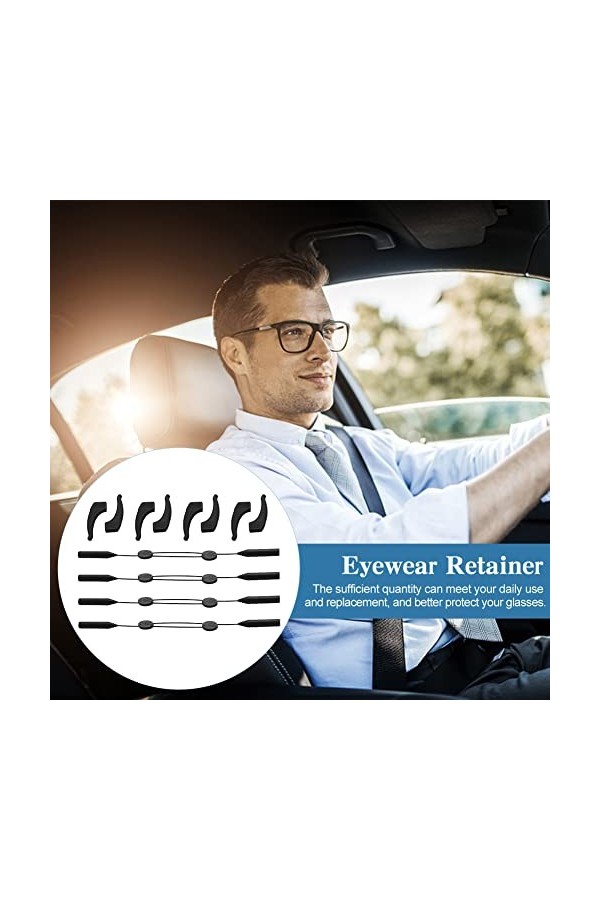 Hahhhha Lot de 4 sangles de lunettes et 4 paires de crochets doreille, cordon réglable pour lunettes de lecture, sport en pl