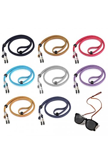 SamHeng 8 Pièces Réglable Sangle de Lunettes, Multicolore Faux Cuir Anti-dérapant Cordons de Lunettes Chaînes Lanyard Retours