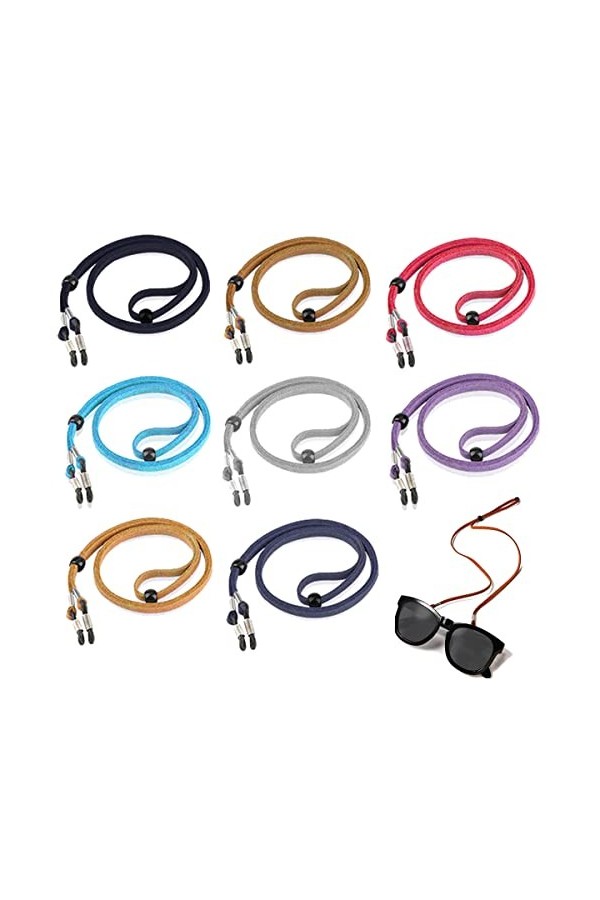 SamHeng 8 Pièces Réglable Sangle de Lunettes, Multicolore Faux Cuir Anti-dérapant Cordons de Lunettes Chaînes Lanyard Retours