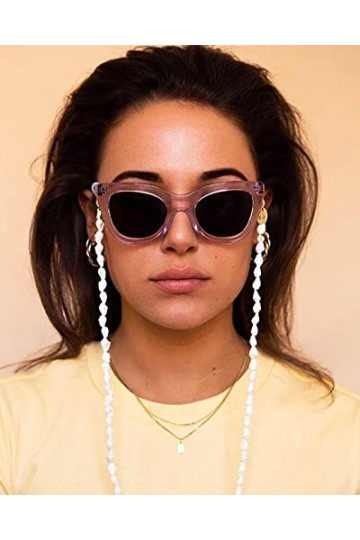 Bramian Blanc Petite Conque Lunettes Chaîne Lunettes de Soleil Lunettes Antidérapantes Corde Longe Accessoires pour Femme et 