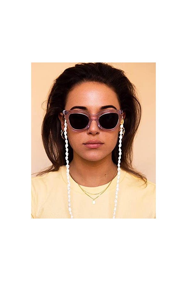 Bramian Blanc Petite Conque Lunettes Chaîne Lunettes de Soleil Lunettes Antidérapantes Corde Longe Accessoires pour Femme et 