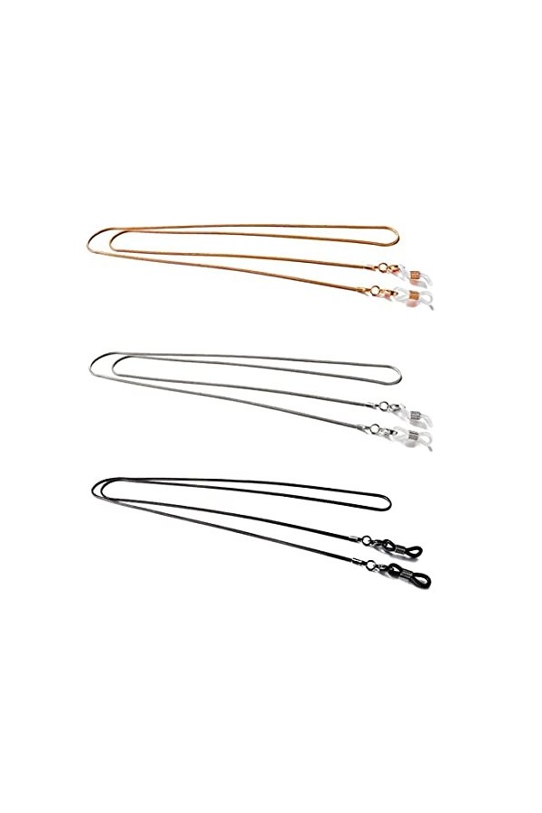 Aabellay Lot de 3 supports de chaîne pour lunettes de soleil en forme de serpent en métal doré et argenté