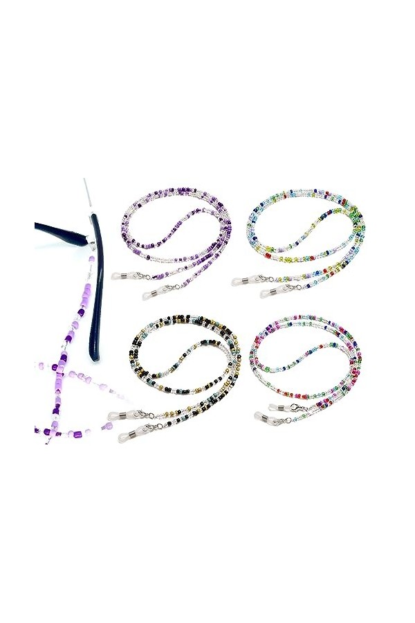 ZoeTekway Lot de 4 Chaînes à lunettes pour femmes, Collier de lunettes de lecture, Chaîne de masque pour femmes et hommes, Po