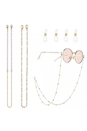 Lot de 2 chaînes de lunettes de soleil dorées avec crochets doreille antidérapants, doré, L