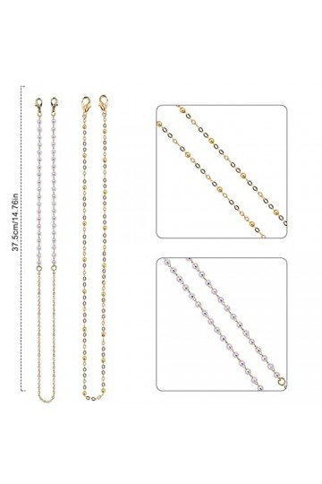 Lot de 2 chaînes de lunettes de soleil dorées avec crochets doreille antidérapants, doré, L