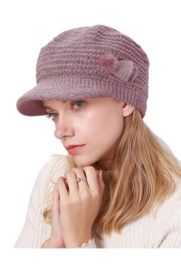 Yutdeng Tricotés Béret Chapeau Femme Filles Hiver Chaud Élégant Bonnet Souple Vintage Casquette à Visière Doux Laine Newsboy 