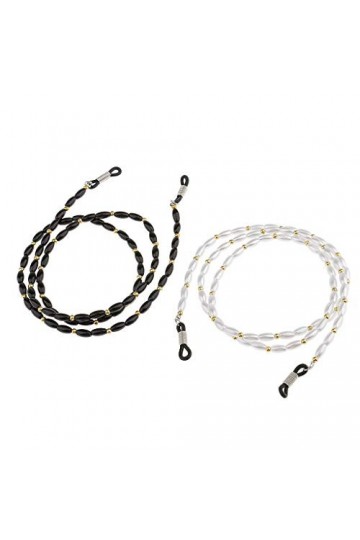 Inzopo Lot de 2 colliers pour lunettes de soleil et lunettes de lecture, Noir+Blanc, taille unique