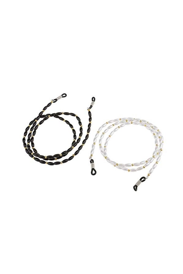 Inzopo Lot de 2 colliers pour lunettes de soleil et lunettes de lecture, Noir+Blanc, taille unique