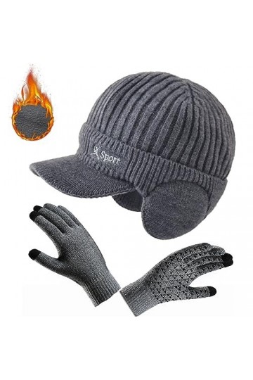 Casquettes Homme Femmes dhiver Ensemble Casquette de Baseball en Tricoté et Gants Tricotés Bonnet Chaud Tricot Chapeau Casqu
