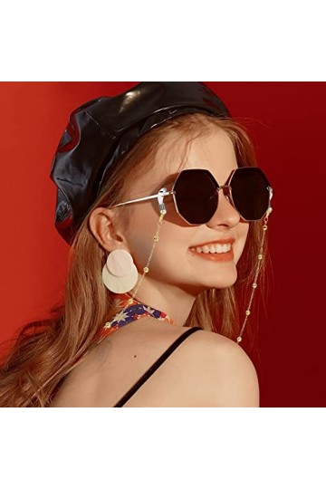 SwirlColor Cordon Lunettes Femme, Cordon pour Lunettes Doré Cordon Lunettes Perlée 30,7 Pouces/78 cm