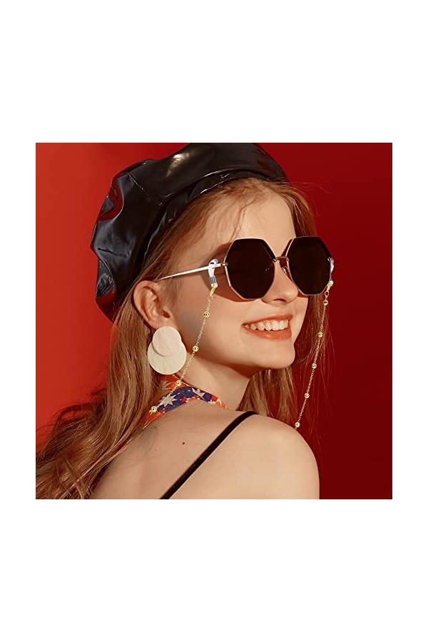 SwirlColor Cordon Lunettes Femme, Cordon pour Lunettes Doré Cordon Lunettes Perlée 30,7 Pouces/78 cm