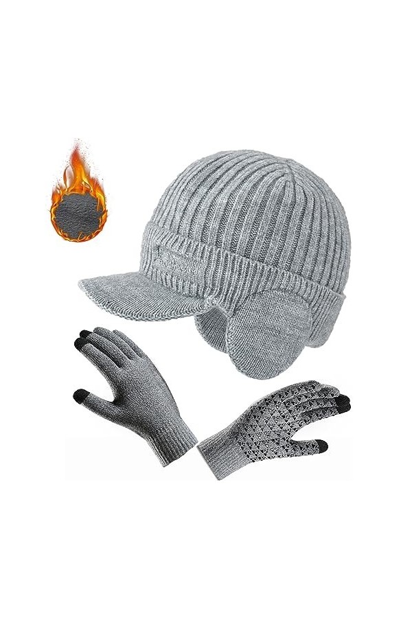 Casquettes Homme Femmes dhiver Ensemble Casquette de Baseball en Tricoté et Gants Tricotés Bonnet Chaud Tricot Chapeau Casqu