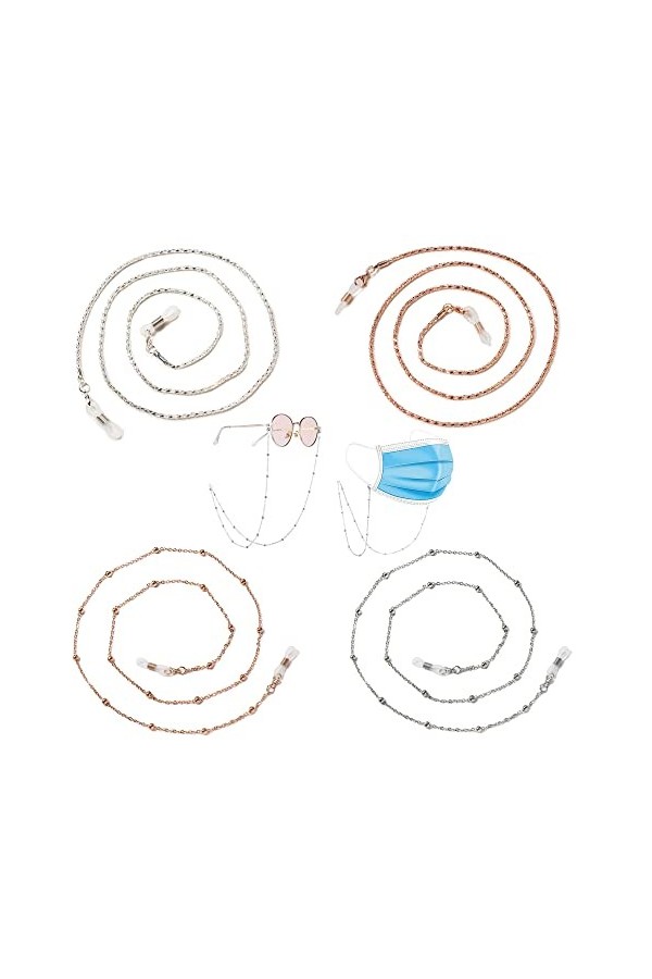 Chaîne de lunettes dames 4 pièces sangle de lunettes or rose/argent cordon de lunettes perles chaîne de lunettes de soleil av