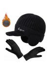 Casquettes Homme Femmes dhiver Ensemble Casquette de Baseball en Tricoté et Gants Tricotés Bonnet Chaud Tricot Chapeau Casqu