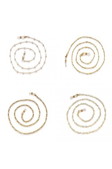 YUDAWN Lot de 4 chaînes de lunettes pour femme - Or - Perles - Étanche - En acier inoxydable - Accessoire pour lunettes de so