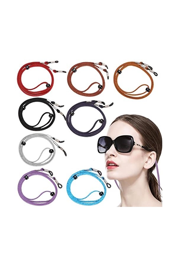 KANOSON Cordon Lunettes, 8 Pièces Cuir Cordon Lunettes Femme, Réglable Lunettes de Soleil Cordon/Cordon pour Lunettes de Vue/