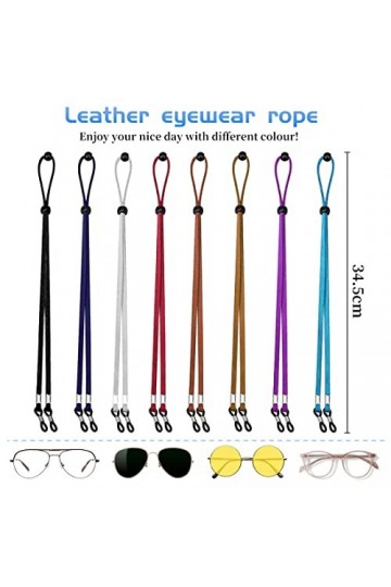 KANOSON Cordon Lunettes, 8 Pièces Cuir Cordon Lunettes Femme, Réglable Lunettes de Soleil Cordon/Cordon pour Lunettes de Vue/