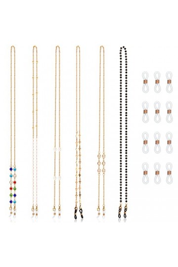 6 Pièces Chaînes de Lunettes Femme Sangle de Lunettes avec Anneau en Caoutchouc Style Elégant 