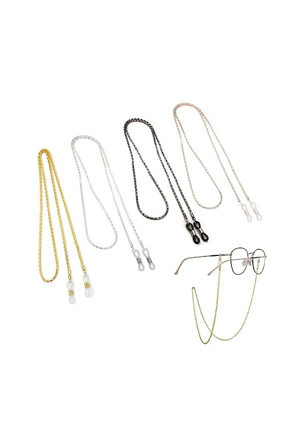 JSUOEO Lot de 5 chaînes de lunettes pour femme - Chaîne de lunettes de soleil - En métal - Élégant - 5 couleurs, multicolore,