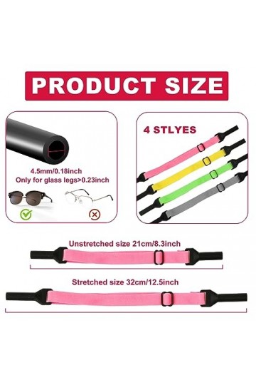 BOXOB 4pcs Sangles de Lunettes Réglables, Sangle de Lunetxtes de Soleil en Silicone Universelle pour Lunettes de Soleil Acces