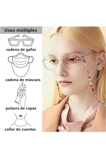 Voarge Lot de 6 cordons pour lunettes de soleil, une chaîne en verre confortable avec un clip, cordon tour de cou portable po