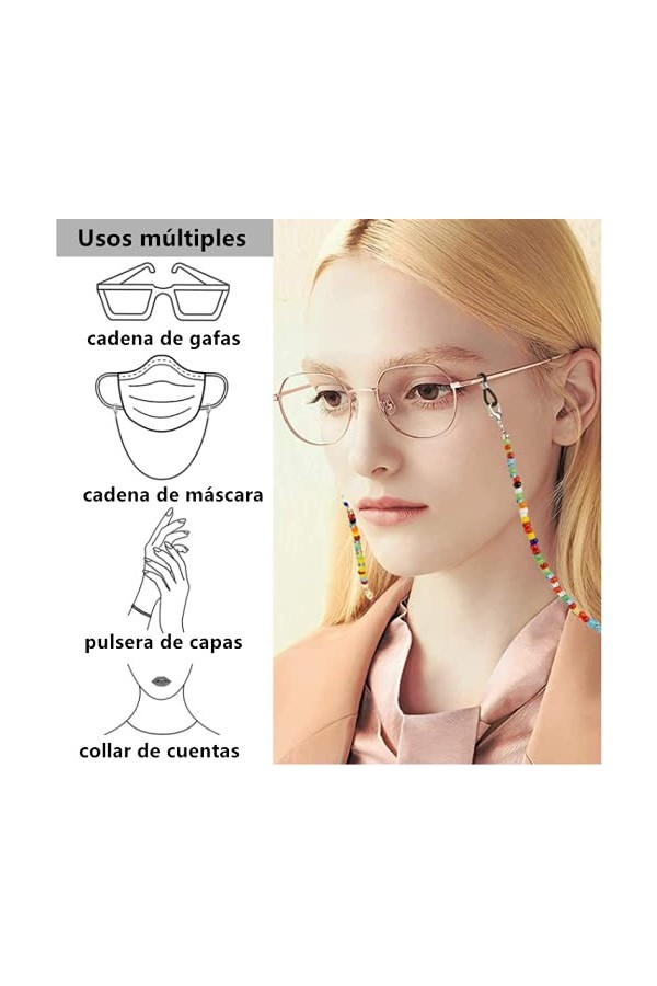 Voarge Lot de 6 cordons pour lunettes de soleil, une chaîne en verre confortable avec un clip, cordon tour de cou portable po