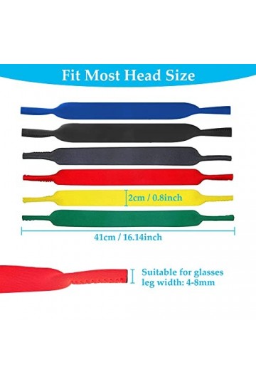 Lot de 6 sangles de lunettes sangle de retenue de lunettes de sport en néoprène, sangles de lunettes élastiques antidérapante