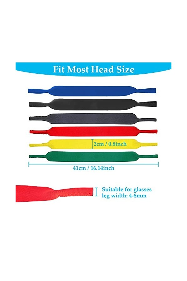 Lot de 6 sangles de lunettes sangle de retenue de lunettes de sport en néoprène, sangles de lunettes élastiques antidérapante