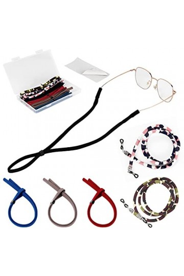 Ryaco 6 PCS Nylon Porte-lunettes Sangles Cordons avec 1 x Chiffon de Nettoyage en Microfibre, Cordons de Lunettes de Sport An