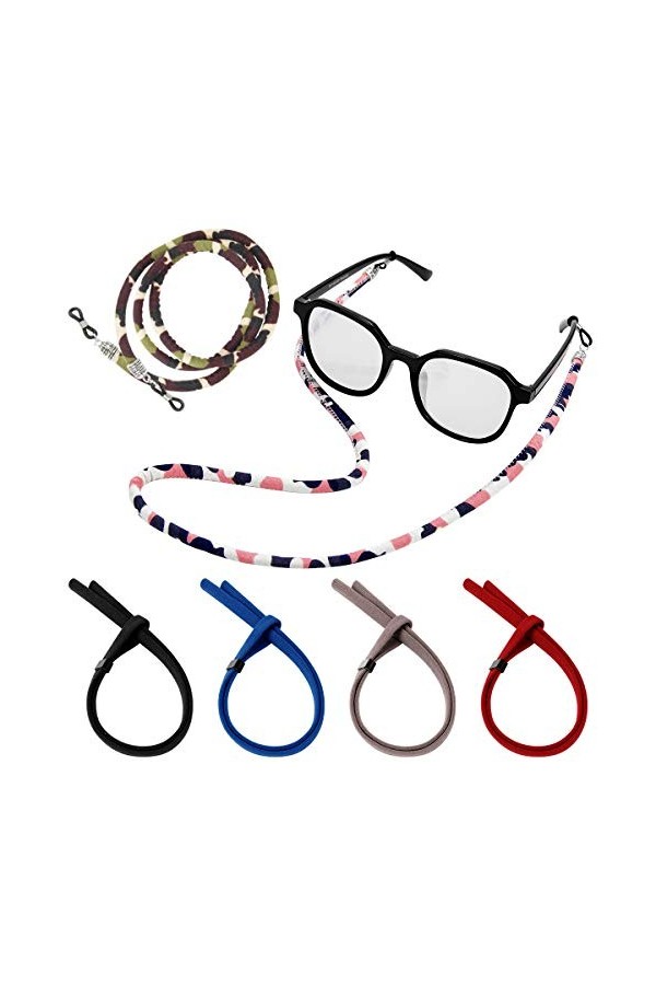 Ryaco 6 PCS Nylon Porte-lunettes Sangles Cordons avec 1 x Chiffon de Nettoyage en Microfibre, Cordons de Lunettes de Sport An