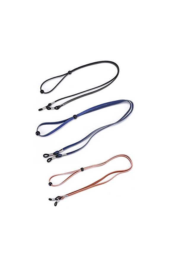 Lot de 3 colliers de lunettes de lunettes de corde, cordon, accessoires en cuir synthétique classique, porte-lunettes