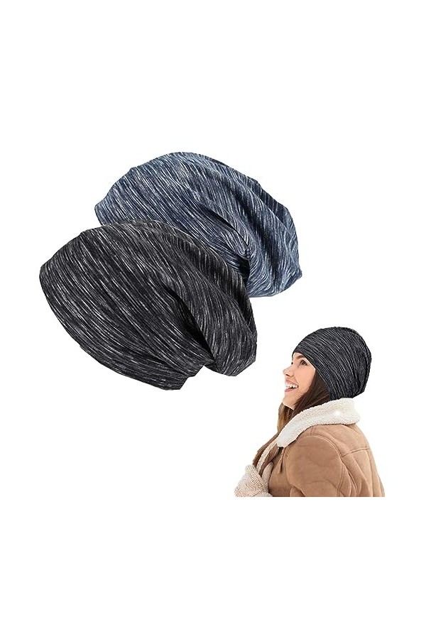 2 Pack Thin Été Cap Skullcap, Bonnet Homme Femme Léger Fin Slouch Jersey Beanie Hat, hip-hop style Bonnet souple pour homme e