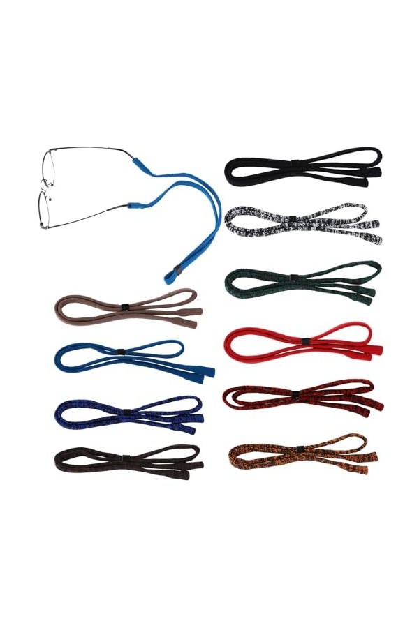 Lot de 10 cordons à lunettes pour lunettes de sport - Antidérapantes - Chaîne de lunettes de soleil de sport réglable - Pour 