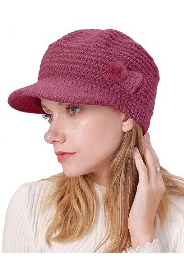 Joligiao Casquette Femme Hiver Chaud Béret Bonnet Casquette à Bord Élégant Bonnet à Visière Bonnet Tricoté Chapeaux dhiver V