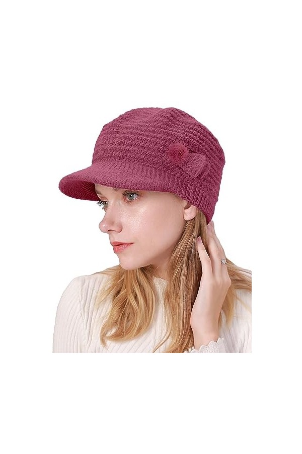 Joligiao Casquette Femme Hiver Chaud Béret Bonnet Casquette à Bord Élégant Bonnet à Visière Bonnet Tricoté Chapeaux dhiver V