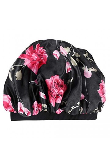 TCNGKIJIUK Bonnet de sommeil pour femme en satin élastique avec fleurs respirant Bonnet de nuit chimio pour dormir perte de c