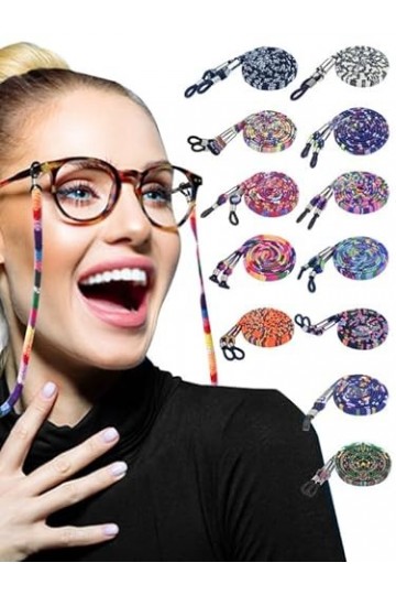 DONQL Cordon Lunettes Femme, 12 Pièces Cordon Lunette Antidérapant, Chaine de Lunettes Femme, Cordon pour Lunettes, Corde a L