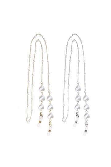 Be In Your Mind Lot de 2 chaînes de lunettes en forme de cœur avec perles pour masque de soleil - Cordon de retenue pour lune