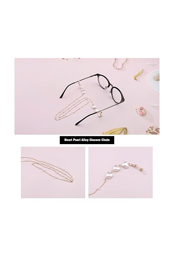 Be In Your Mind Lot de 2 chaînes de lunettes en forme de cœur avec perles pour masque de soleil - Cordon de retenue pour lune