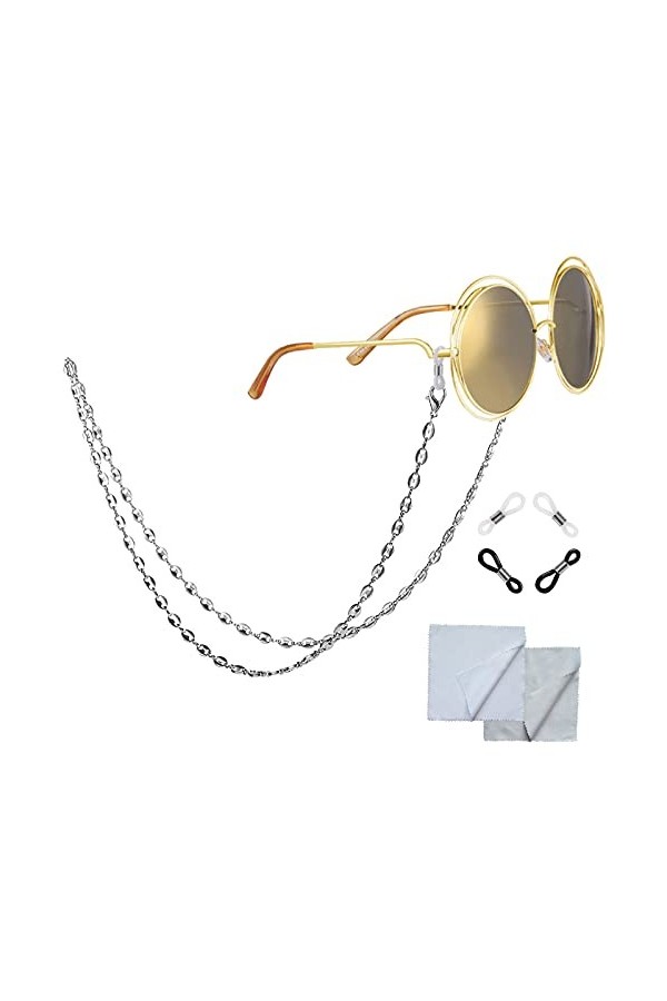 Jixin4you Unisexe Chaînes de Lunettes Cordon à lunettes Élégant Sangle de Lunettes Argenté PU