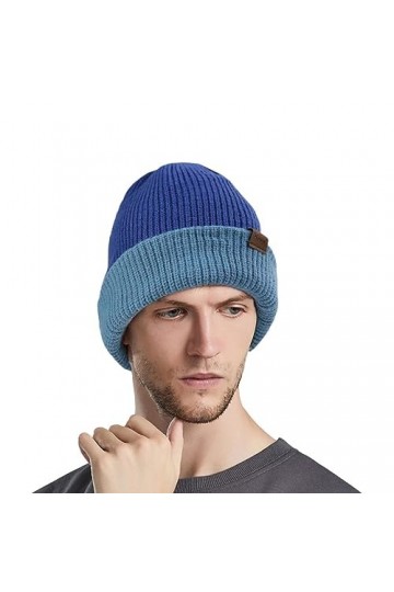 crazy bean Bonnet Tricoté Homme Double Couche Chapeau Hiver Femmes Élastique Beanie Unisexe pour Sport Ski（Bleu）