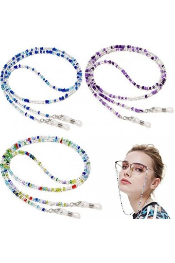 3 Pièces Chaînes De Lunettes Perlées Colorées Chaîne De Lunettes Antidérapante Femmes Masque Lanière Lunettes De Sangle De Re