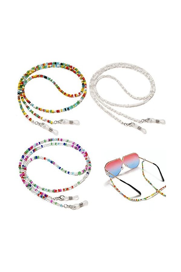 3 Pièces Chaînes De Lunettes Perlées Colorées Chaîne De Lunettes Antidérapante Femmes Masque Lanière Lunettes De Sangle De Re