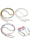 3 Pièces Chaînes De Lunettes Perlées Colorées Chaîne De Lunettes Antidérapante Femmes Masque Lanière Lunettes De Sangle De Re