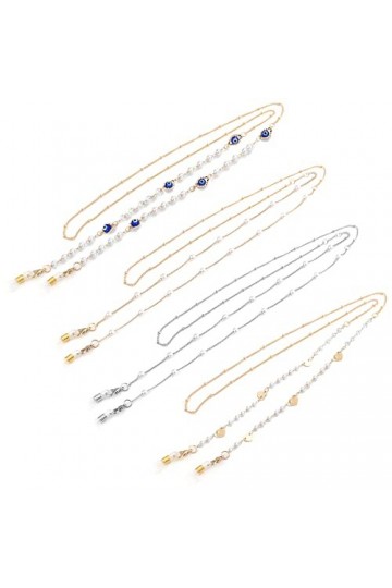 Zasvec Chaine Lunettes Femmes 4 Pièces Chaîne de Lunettes Perles Chaine a Lunette Femme Cordon Lunettes Chaîne de Lunettes Él