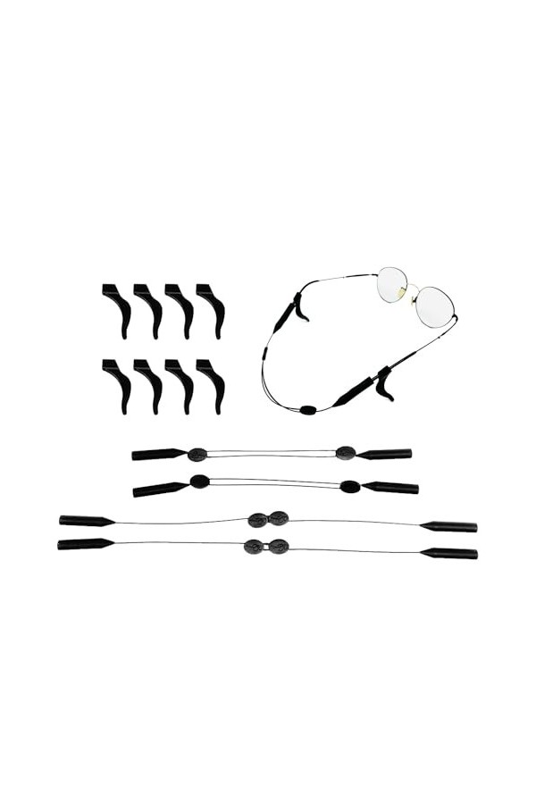 EUPSIIU 4 Pièces Corde à Lunettes Silicone Ajustable Cordons à Lunettes, 4 Pièces de Crochets doreilles Lunettes pour le Spo