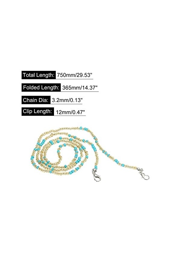 sourcing map Lunettes Chaîne, 29" Lunettes Soleil Perlées Sangle Support Autour Cou Lunettes Retenue Chaîne Chapeau Sangle Co