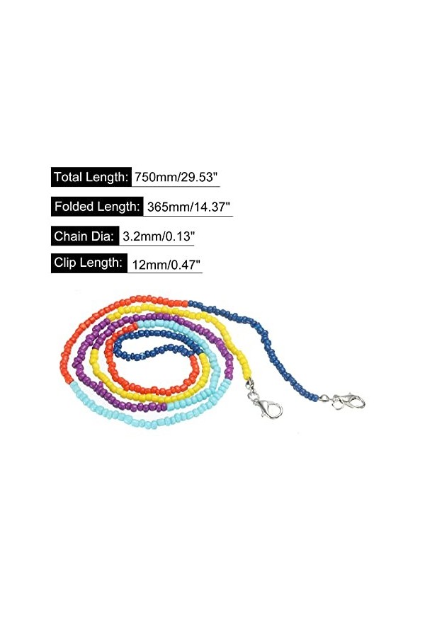 sourcing map Lunettes Chaîne, 30" Lunettes Soleil Perlées Sangle Support Autour Cou Lunettes Retenue Chaîne Chapeau Sangle Co