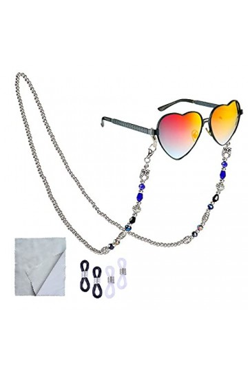 JK Home Chaîne de Lunettes Femme Lanière de Lunettes de Soleil Homme Sangle de Lunettes Cordon Autour du Cou Bleu Alliage