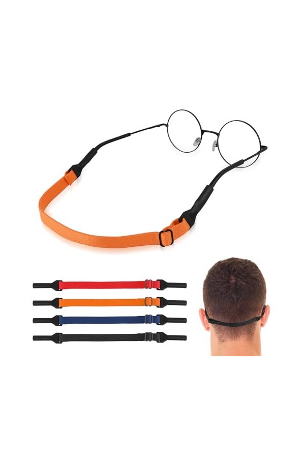 Amabro Lot de 4 sangles réglables pour lunettes de soleil, lunettes de sport, unisexe, sans queue pour homme, femme, enfant, 